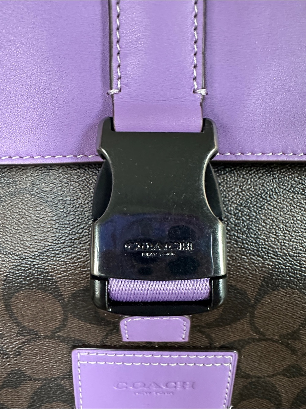 Coach Brown Signature Canvas Messenger Bag with Purple Trim - Picture 12 of 13